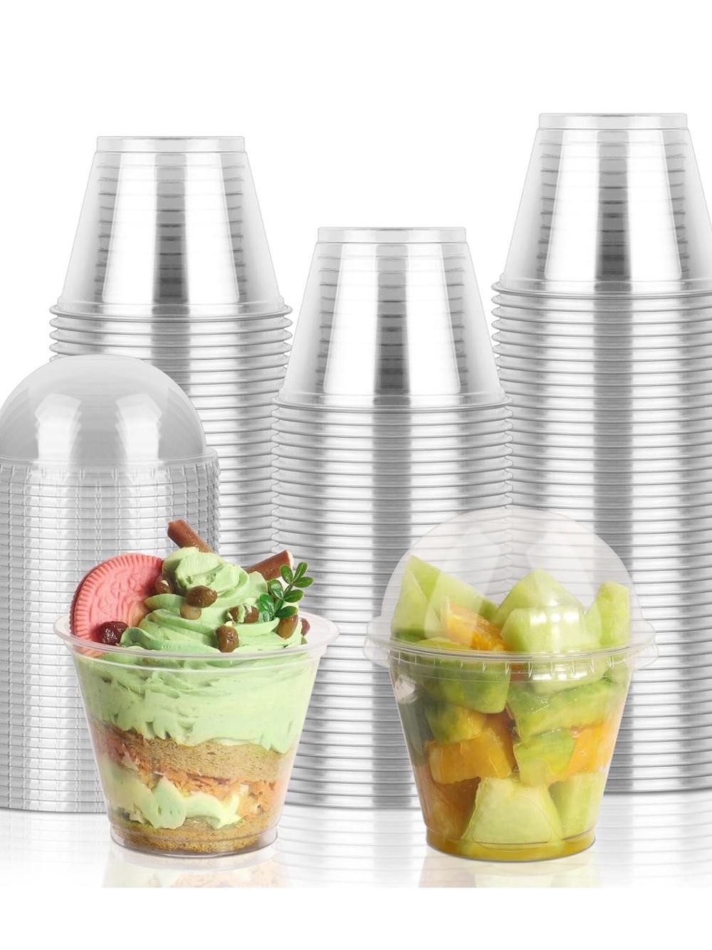 50 Sets 9 oz Clear Plastic Cups with Dome Lids (No Hole), Disposable Parfait